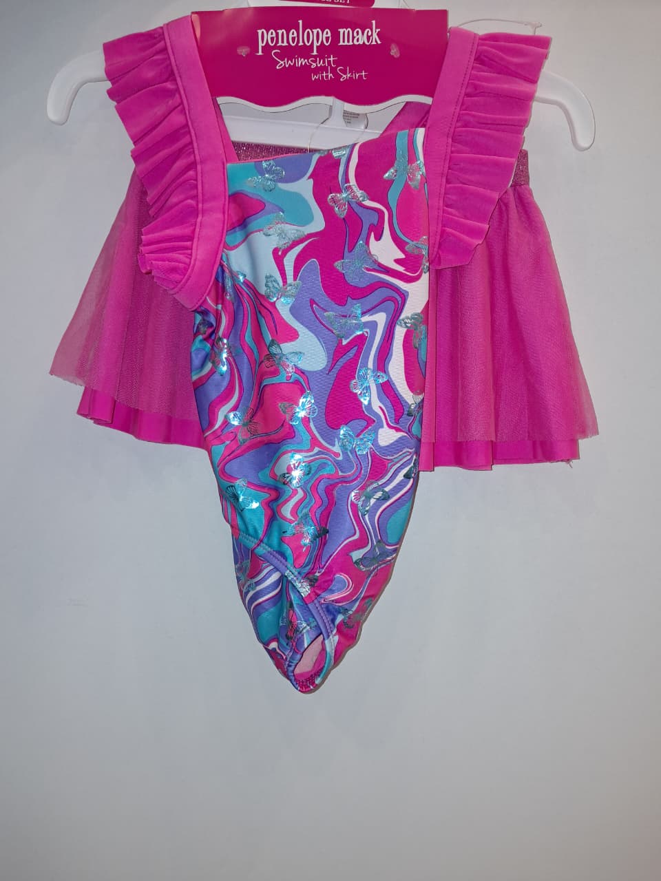 Pink &amp; Purple Butterfly 2PC Bathing Suit with Skirt