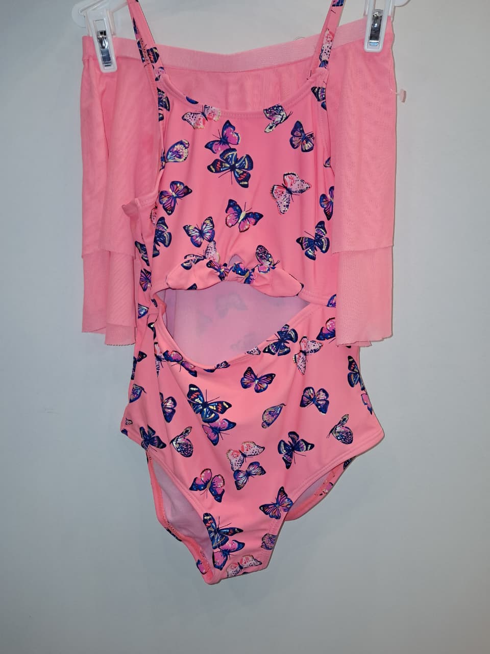 Peachy Pink Butterfly 2PC Girls Bathing Suit with Skirt