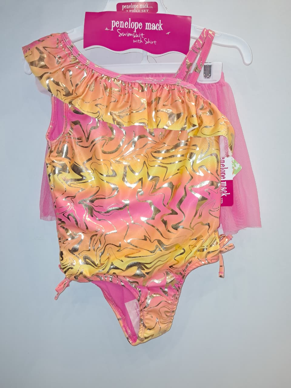 Pink Sunset Girls 2PC Bathing Suit with Skirt