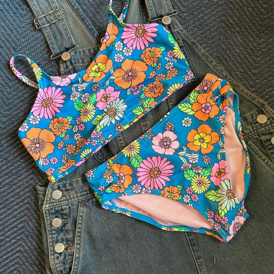 Blue Floral Girls 2PC Bathing Suit