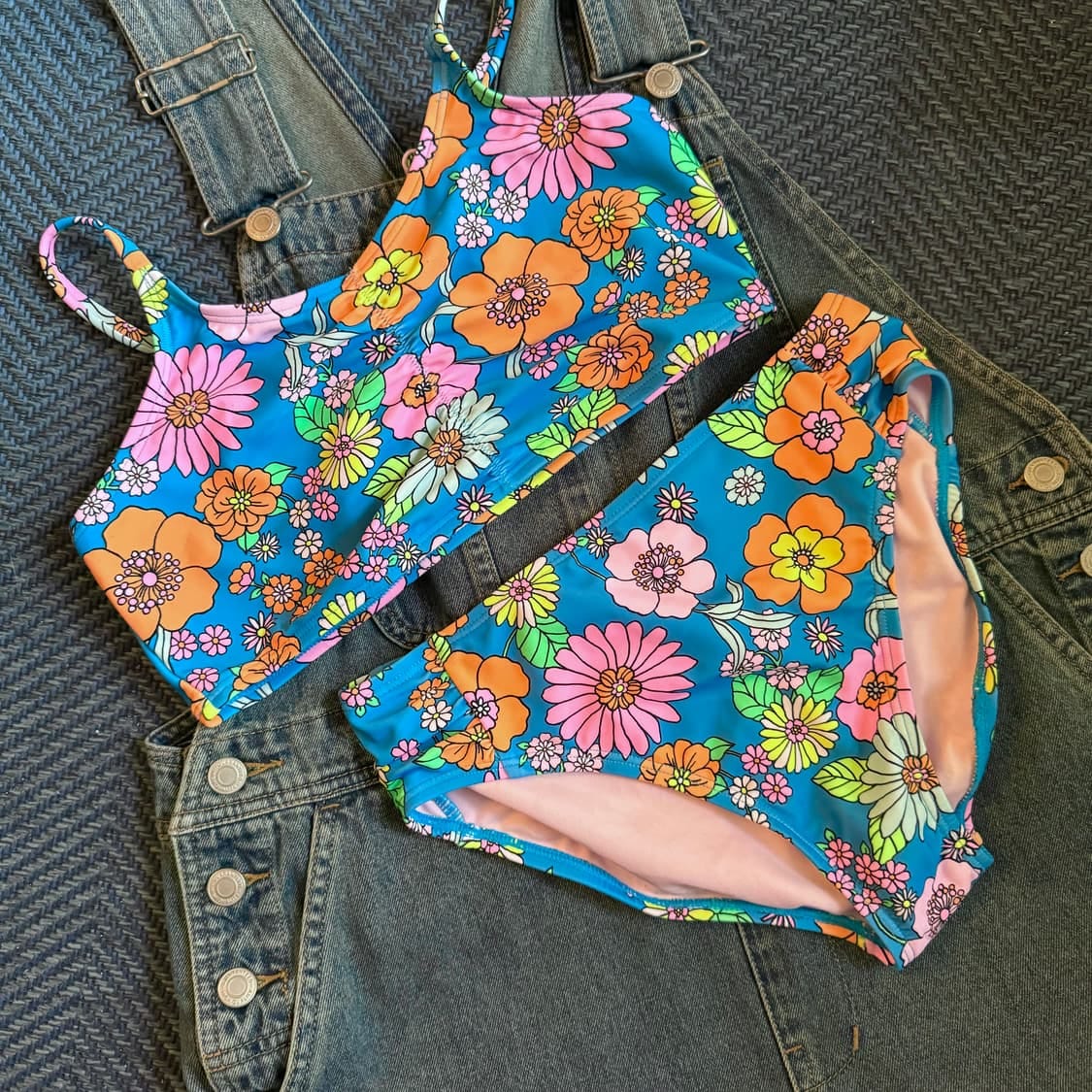 Blue Floral Girls 2PC Bathing Suit