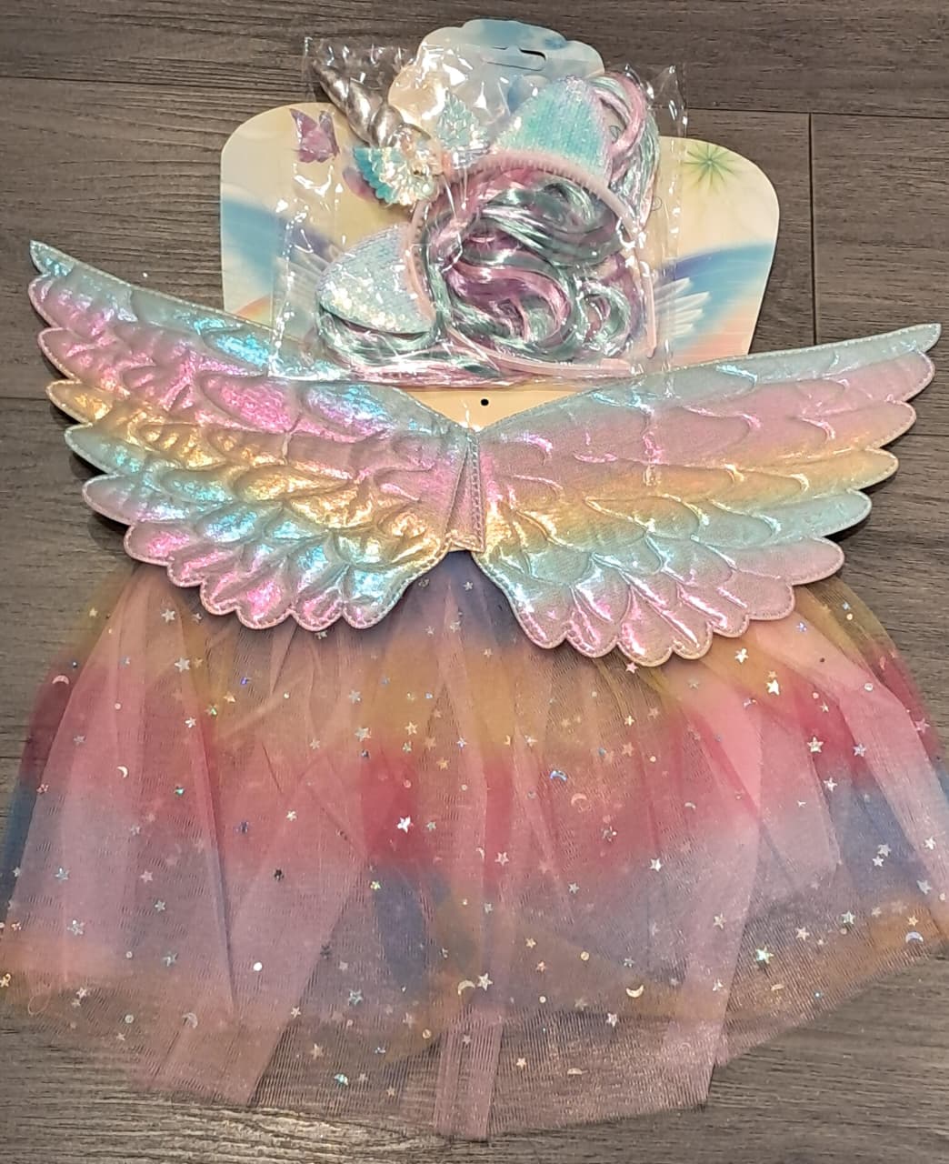 Pastel Rainbow Unicorn Wings &amp; Tutu Skirt 3PC Set