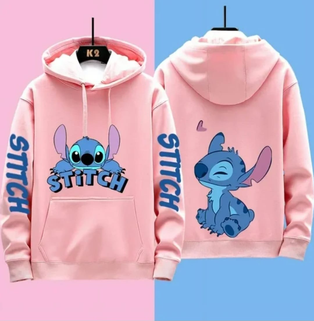 Pink Stitch Fleece Pullover Hoodie