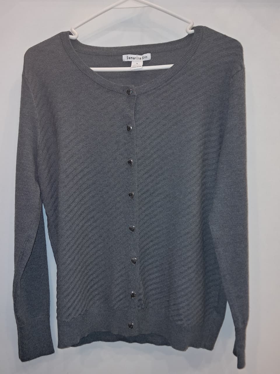 Grey Heart Buttons Cardigan