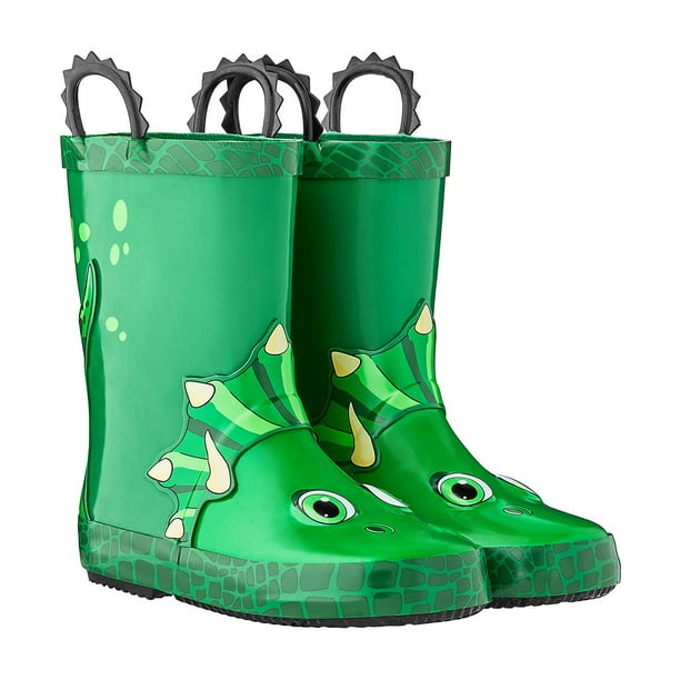 Kids Green Triceratops Rain Boots