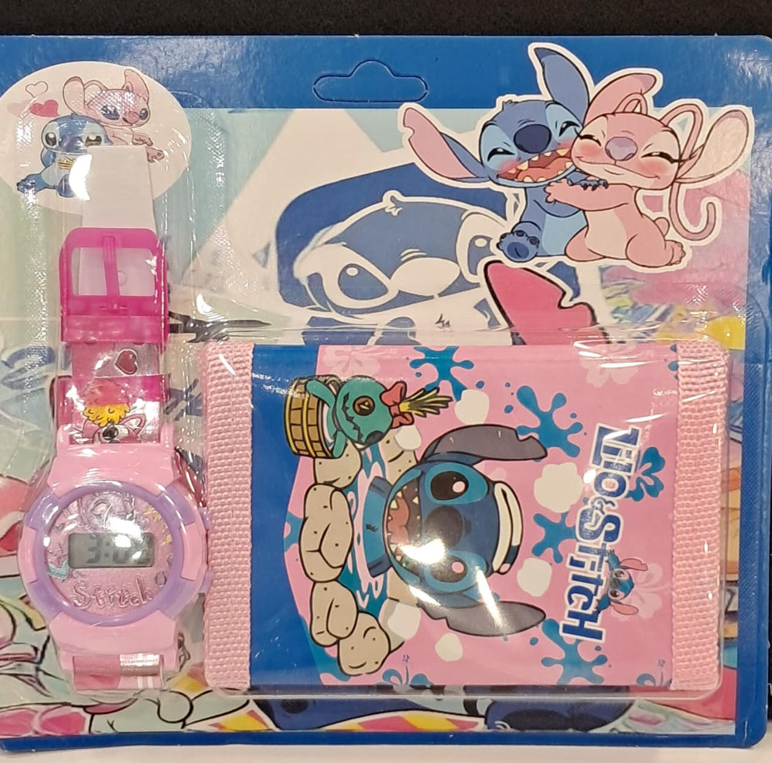 Pink Stitch Wallet and Watch Set