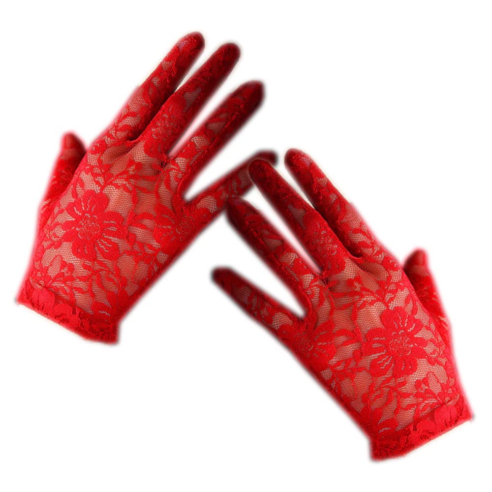 Red Lace Wrist Length Gloves