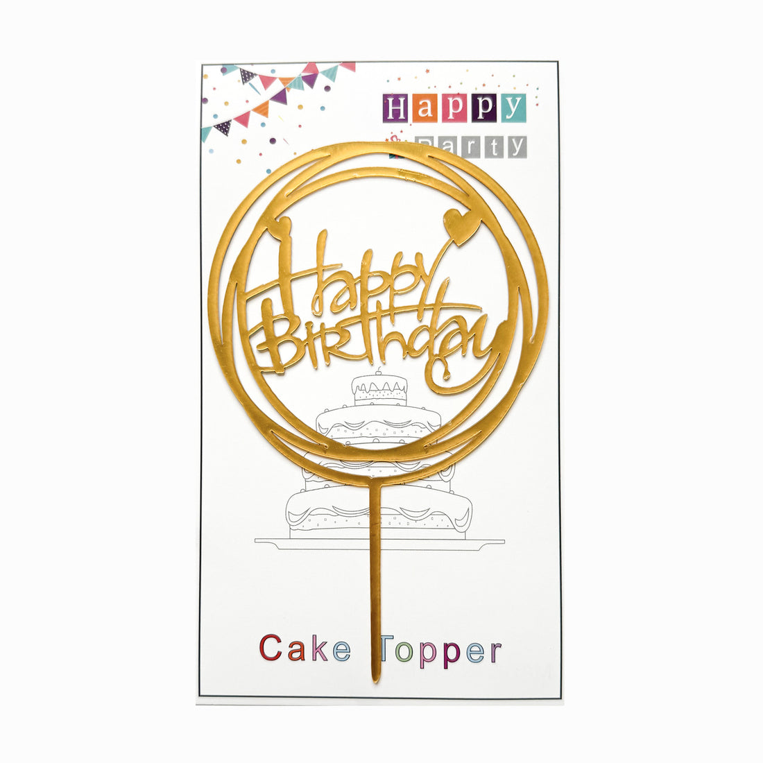 Heart Circular Gold Happy Birthday Cake Topper