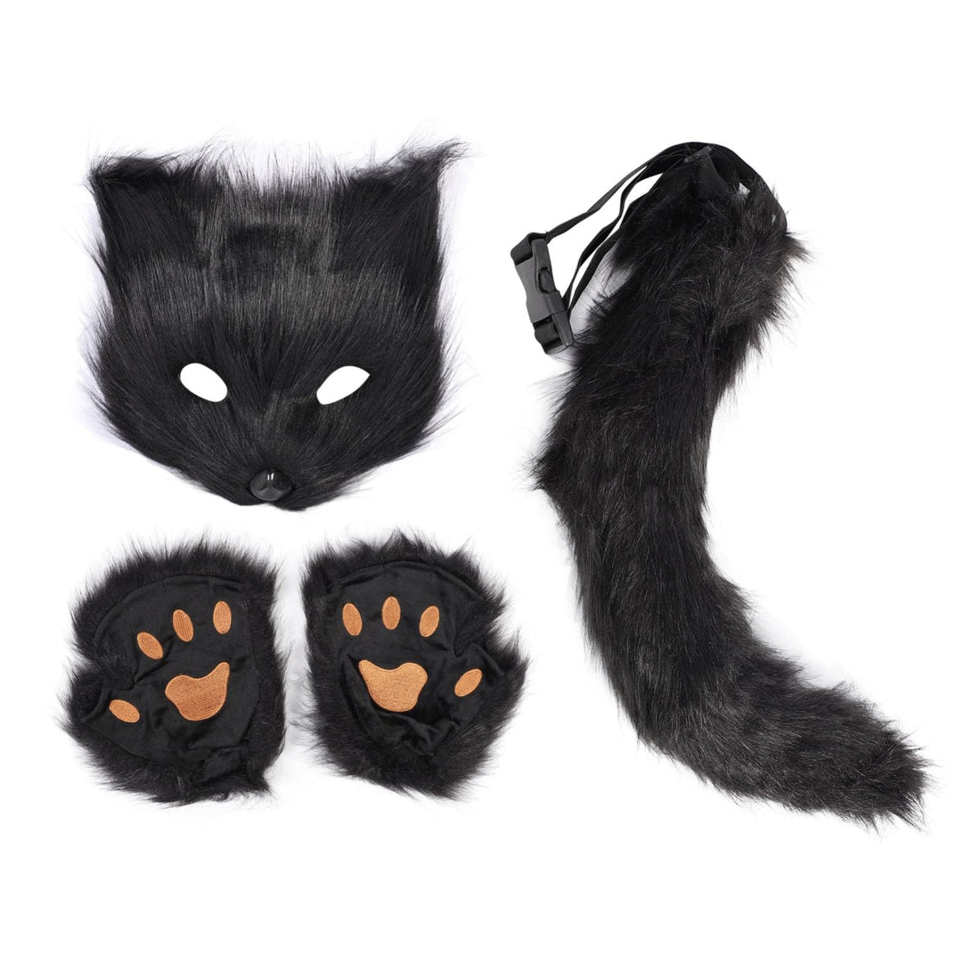 Black Cat Face Mask, Tail and Paws Cosplay Set