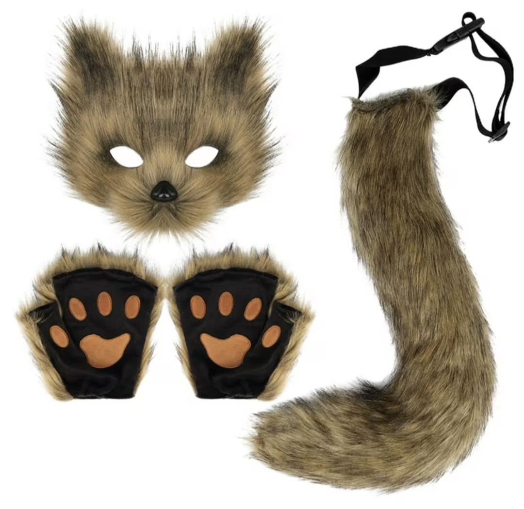Brown Cat Face Mask, Tail and Paws Cosplay Set