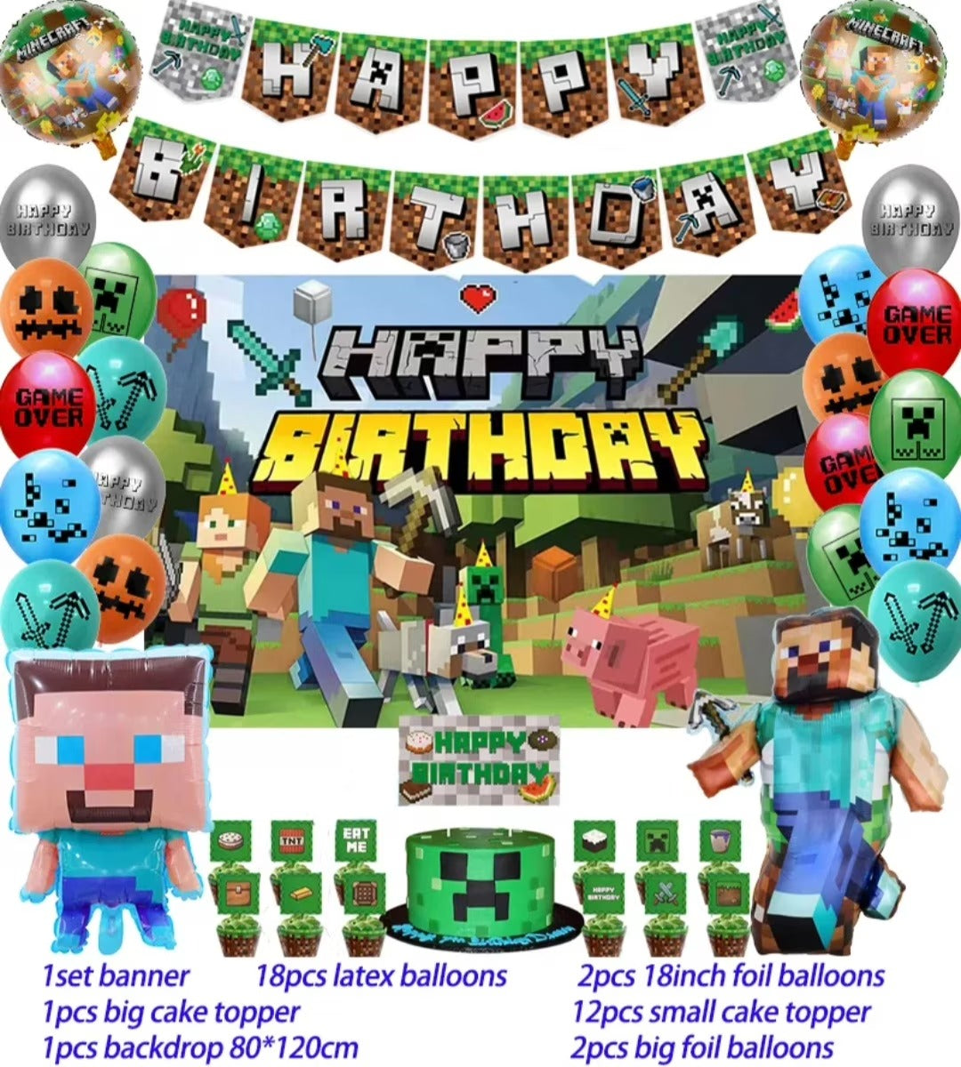 Minecraft Foil Balloons Backdrop Party Decorations Package