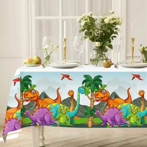 Fun Cartoon Dinosaurs Plastic Party Tablecloth