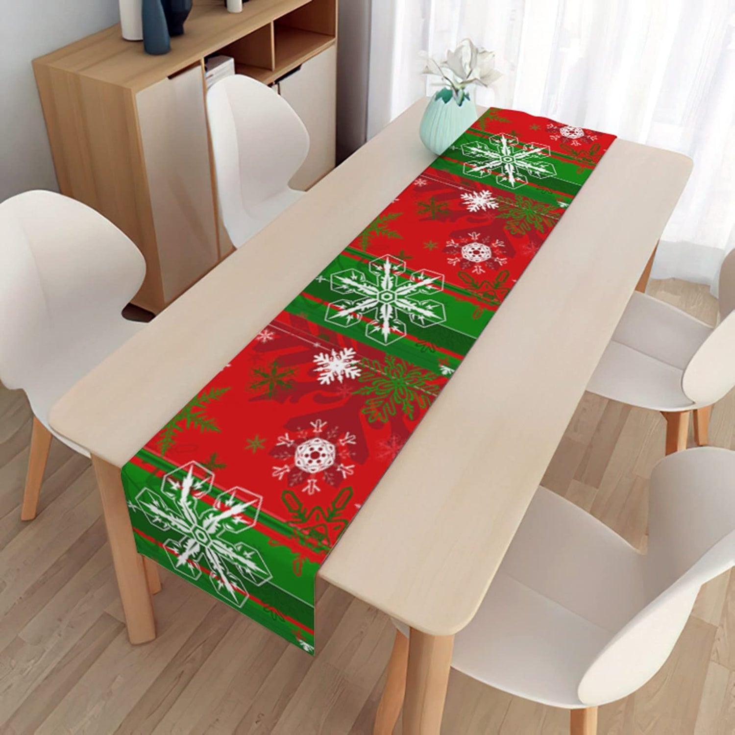 Red and Green Snowflake Christmas Table Runner