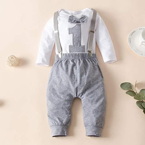 First Birthday Boy Outfit( grey and white)