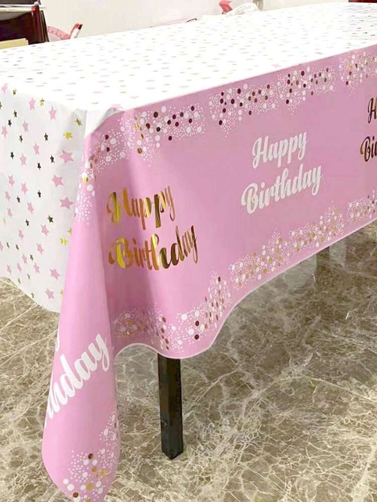 Aluminum Pink Gold and Silver Dots Happy Birthday Tablecloth