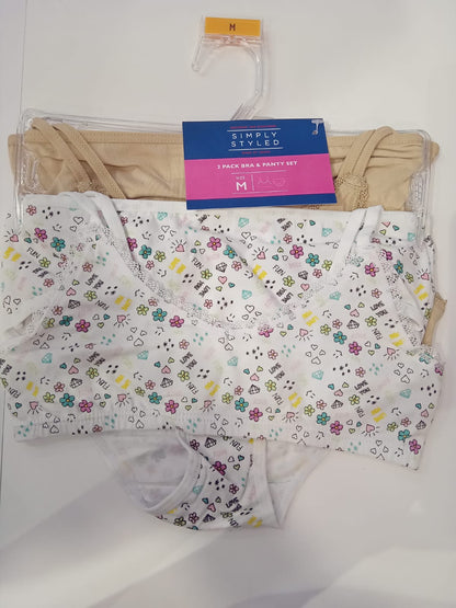 Simply Styled Brown - White Flowers Training Bra &amp; Panty 4pc set