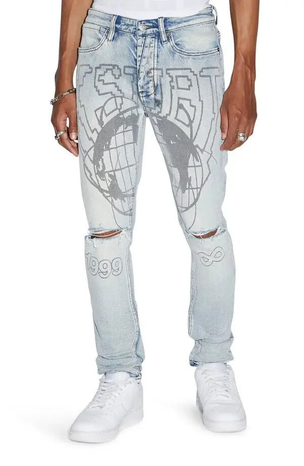 Ksubi Van Winkle Trashed Dreams Skinny Fit Designer Jeans In A Light Blue Denim Wash