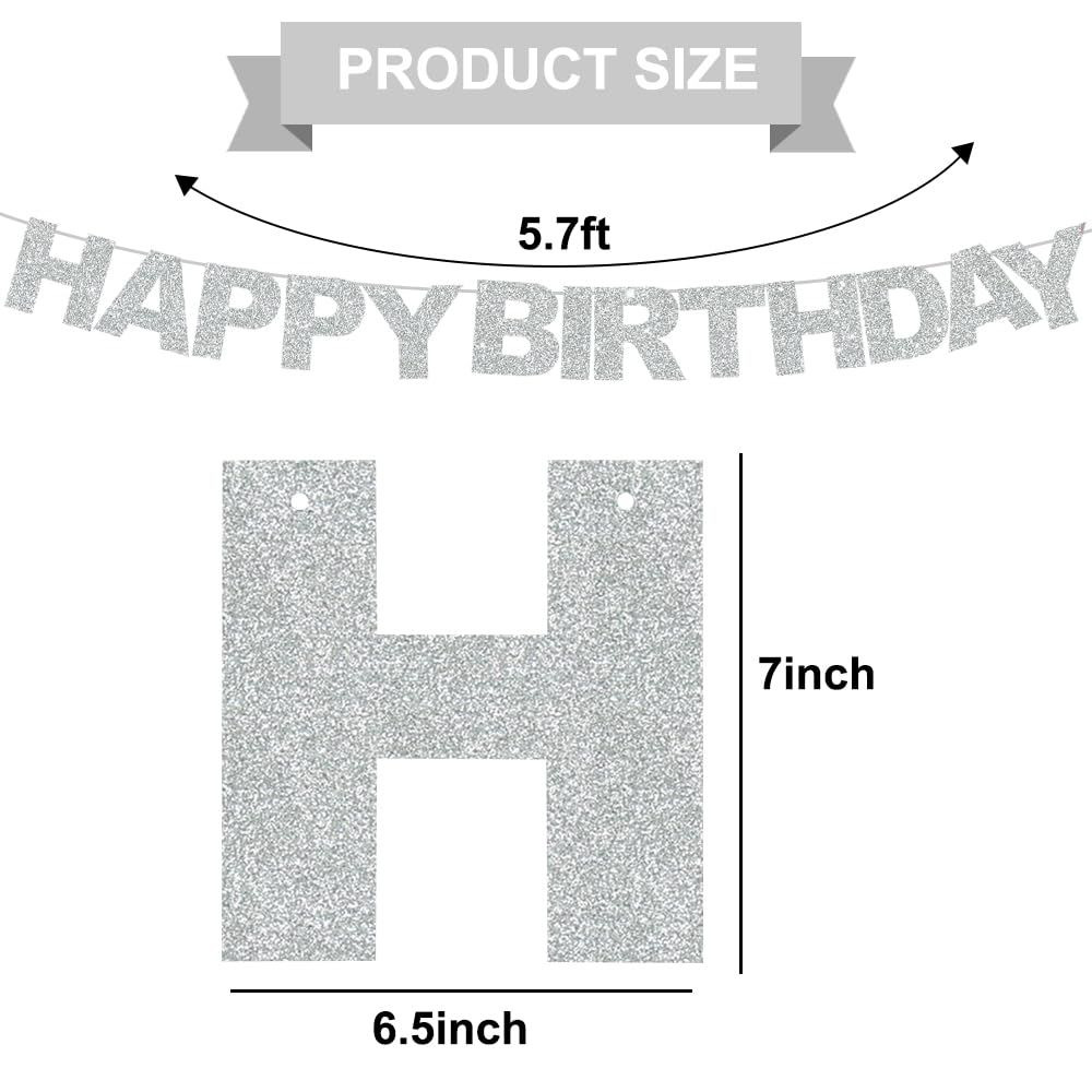 Glitter Silver Happy Birthday Banner