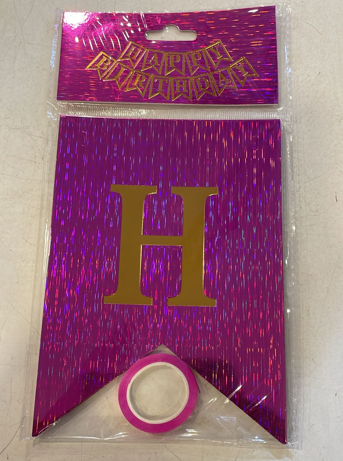 Pink Holographic Happy Birthday Banner