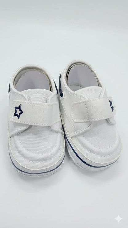 White baby canvas boat shoe