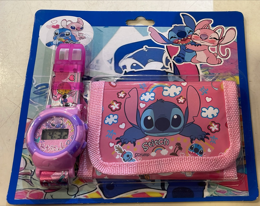 Pink Stitch Wallet and Watch Set