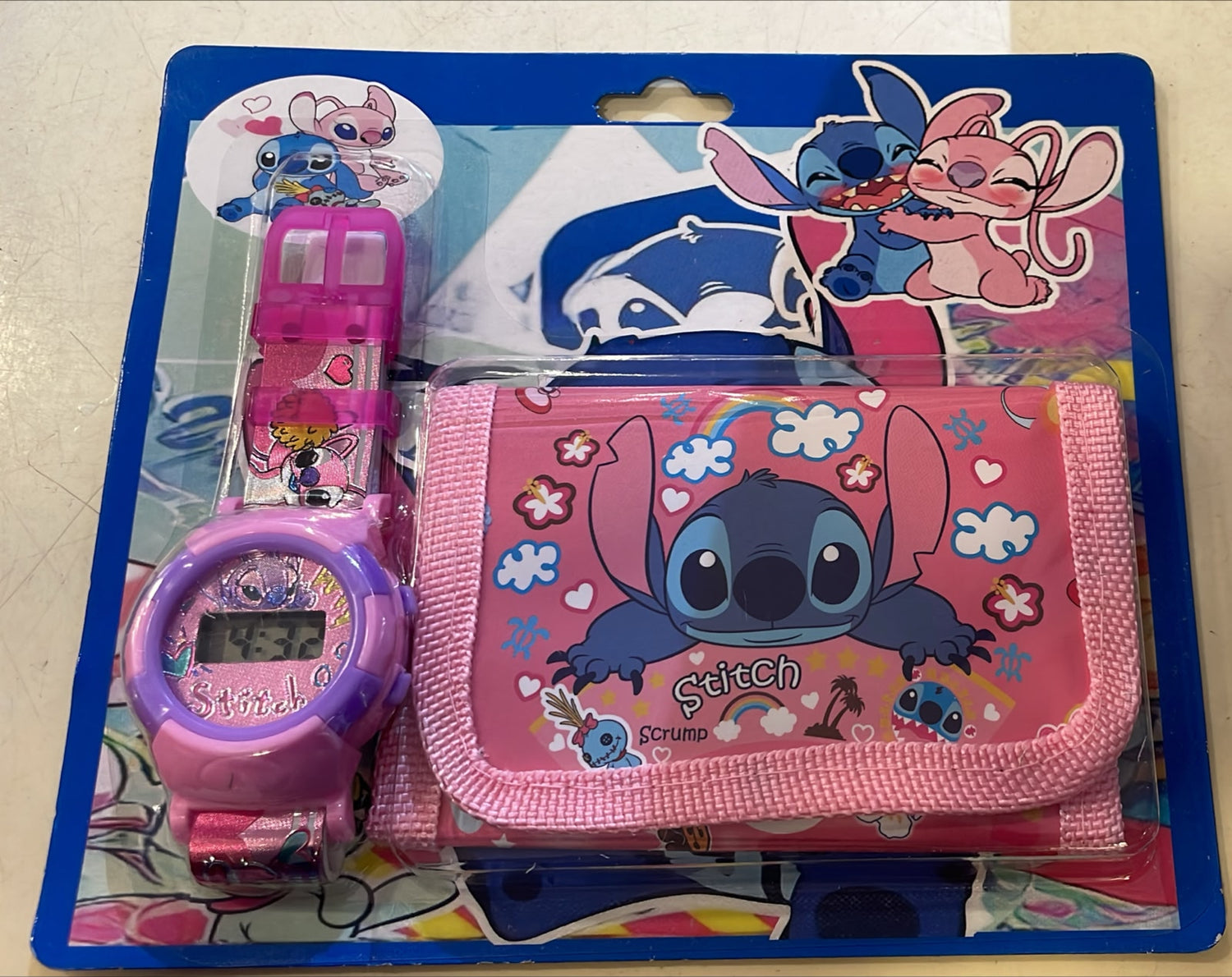 Pink Stitch Wallet and Watch Set