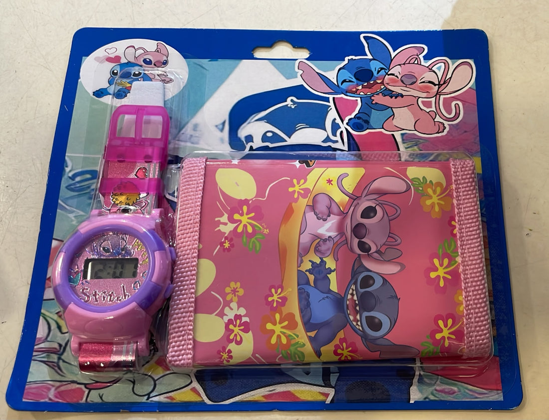 Pink Stitch Wallet and Watch Set