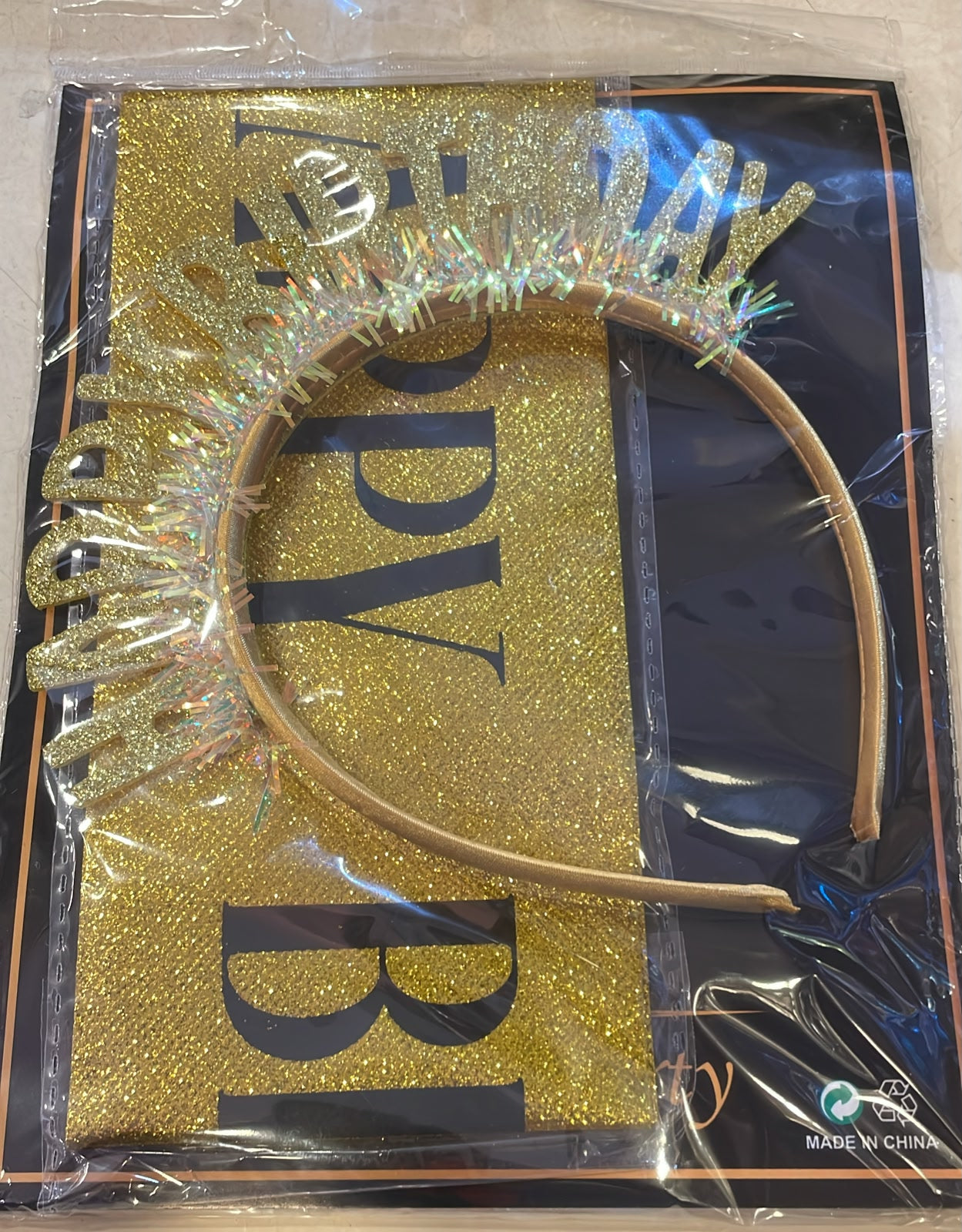 Gold and Black Glitter Happy Birthday Headband &amp; Sash Set