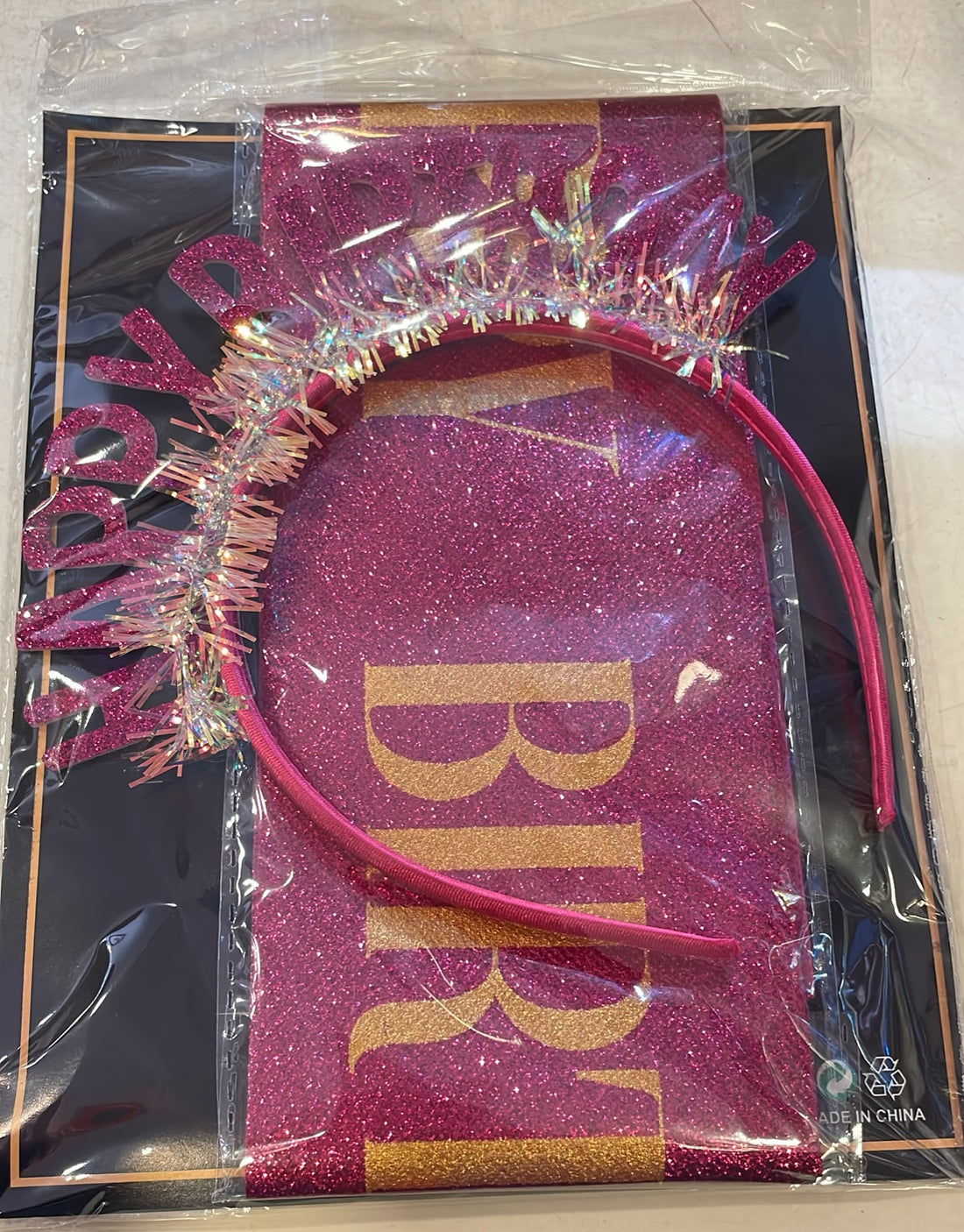 Pink and Gold Glitter Happy Birthday Headband &amp; Sash Set