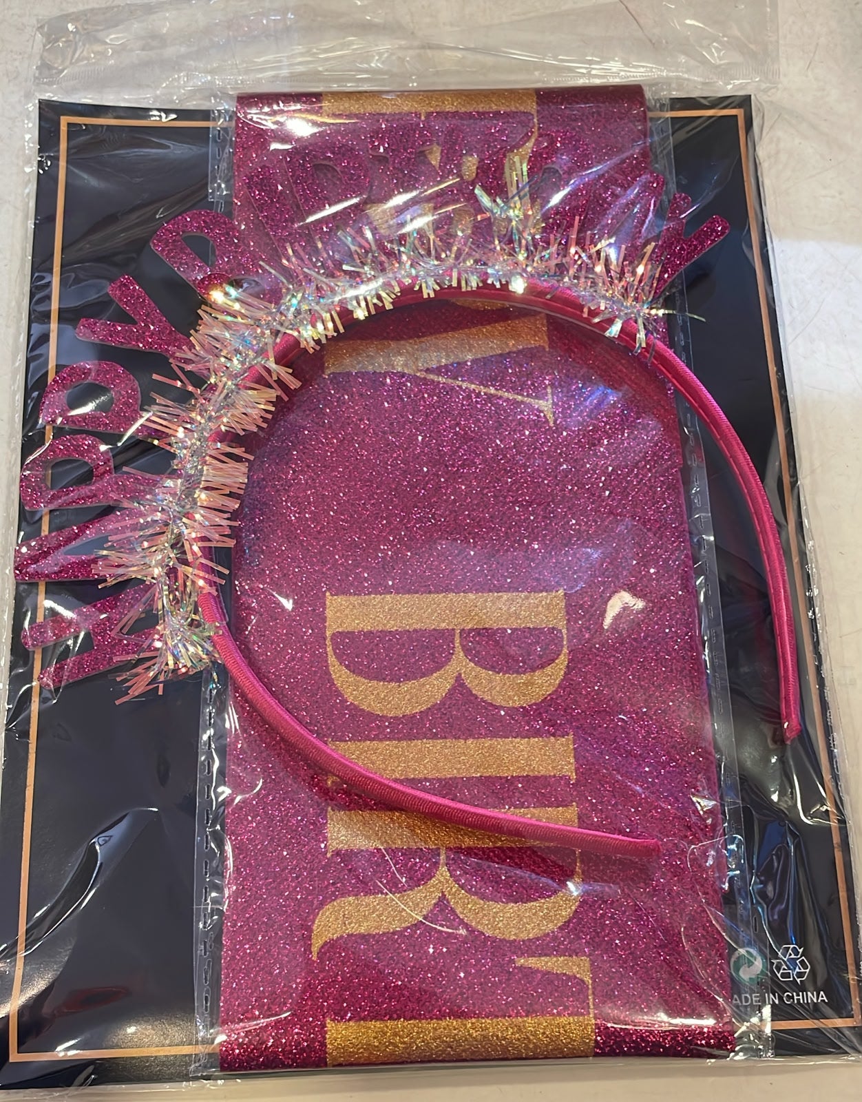 Pink and Gold Glitter Happy Birthday Headband &amp; Sash Set