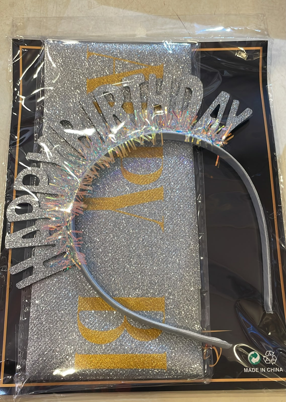 Silver and Gold Glitter Happy Birthday Headband &amp; Sash Set