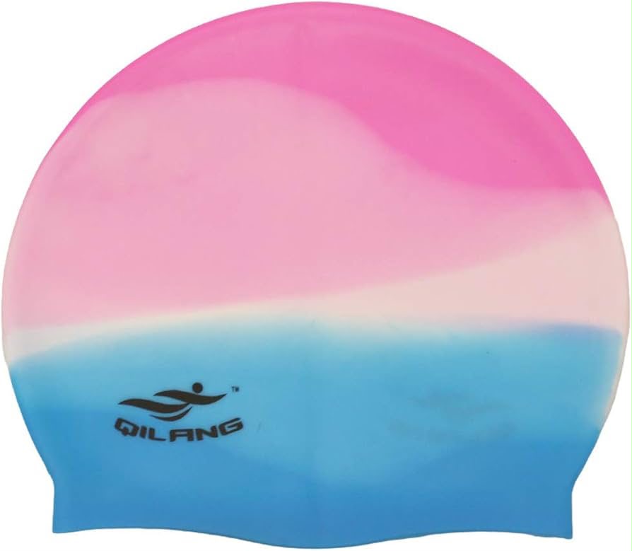 Unisex Adults, Women Silicone Pink White and Blue Swimming Cap