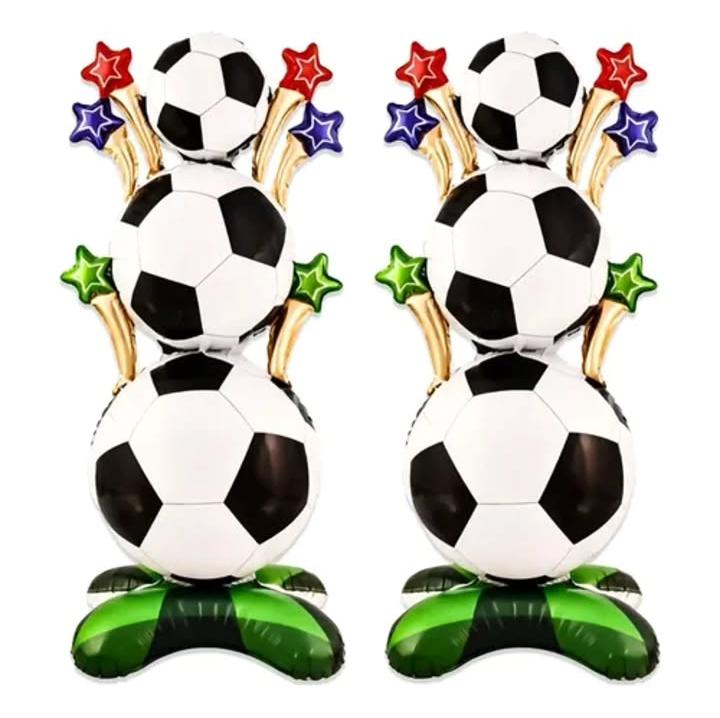 Self-Standing Stacked Soccer Ball Foil Balloon Tower