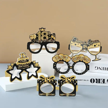 8Pc Black and Gold Happy 18th Birthday Glasses