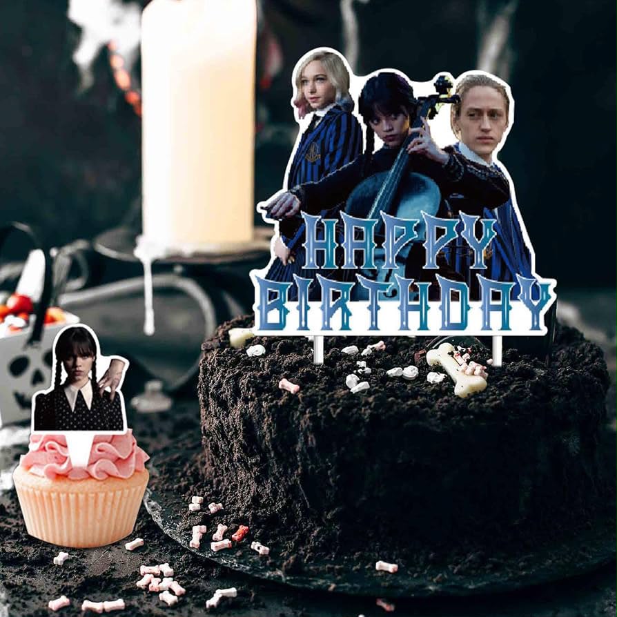 Wednesday Happy Birthday Cake and Cupcake Topper