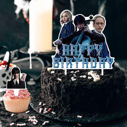 Wednesday Happy Birthday Cake and Cupcake Topper