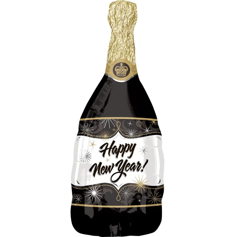 Black Happy New Year Champagne Balloon