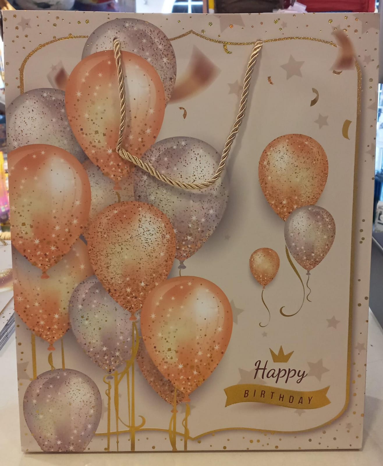 Happy Birthday Medium Gold Gift Bag