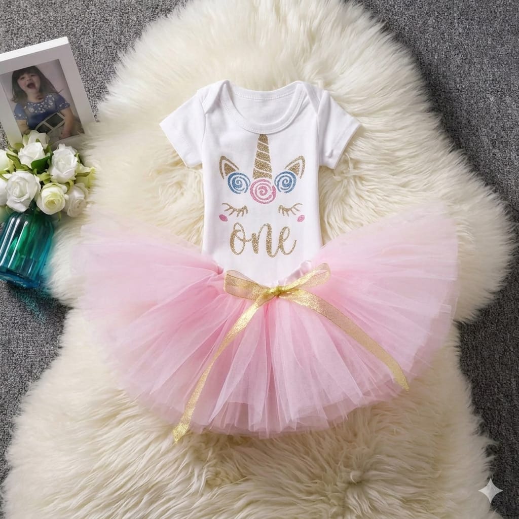 Unicorn Vibrant First Birthday Girls Outfit(no headband)