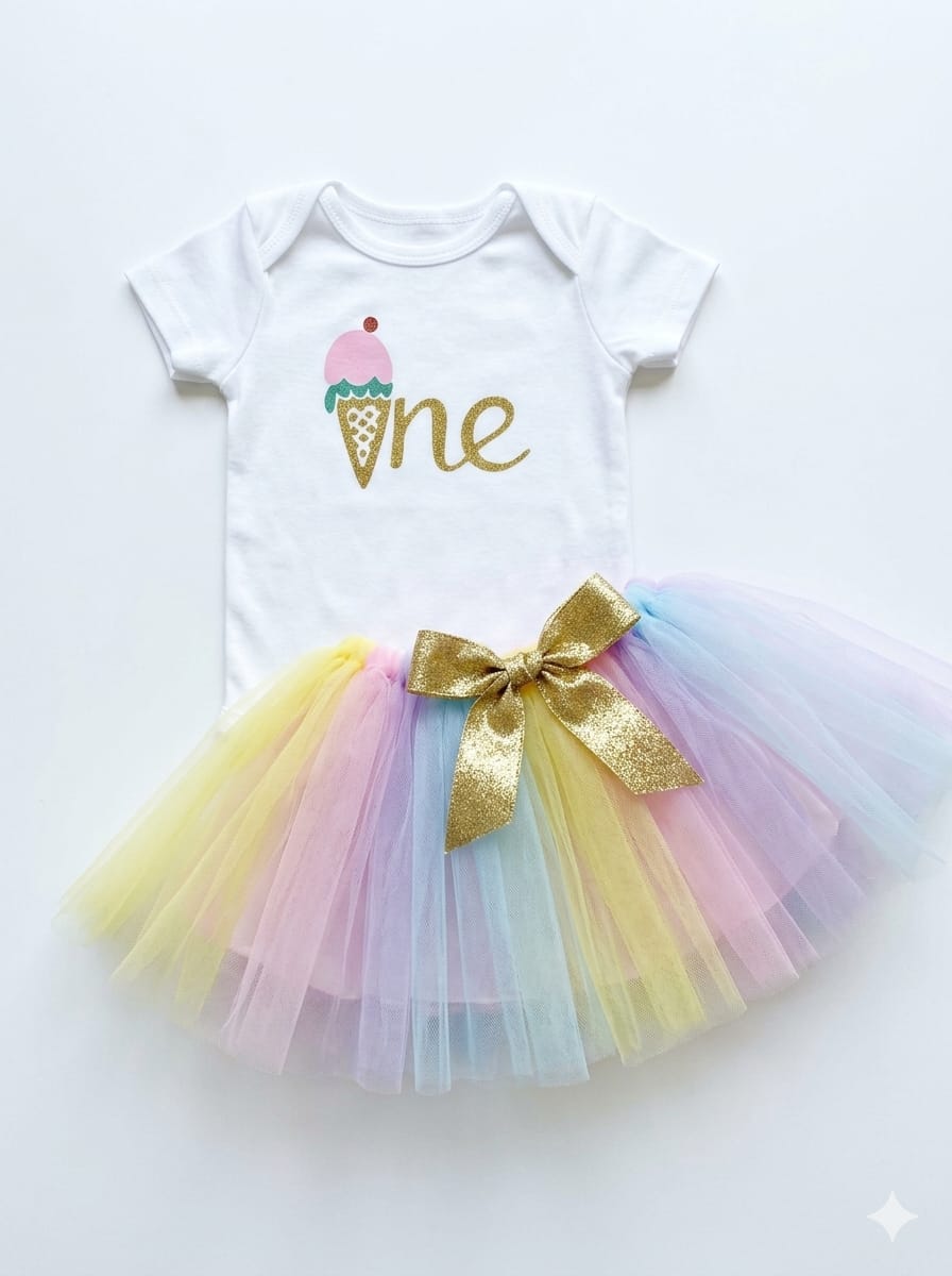 First Birthday One Girls Outfit Ice Cream 