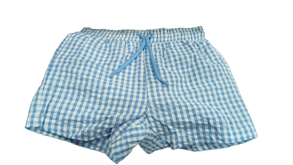 Boys’ Blue &amp; White Check Beach Shorts