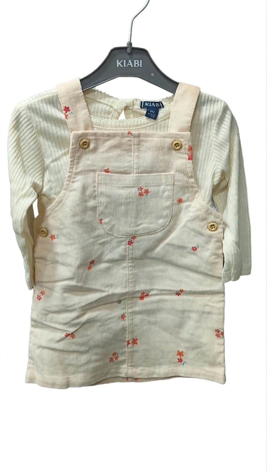 Kiabi Cream Floral Pinafore Dress &amp; Long-Sleeve Top Set