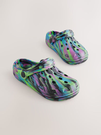 NEXT Black Purple Marble  Clogs