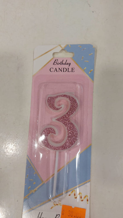 Pink Glitter Candles white stick 0 to 9