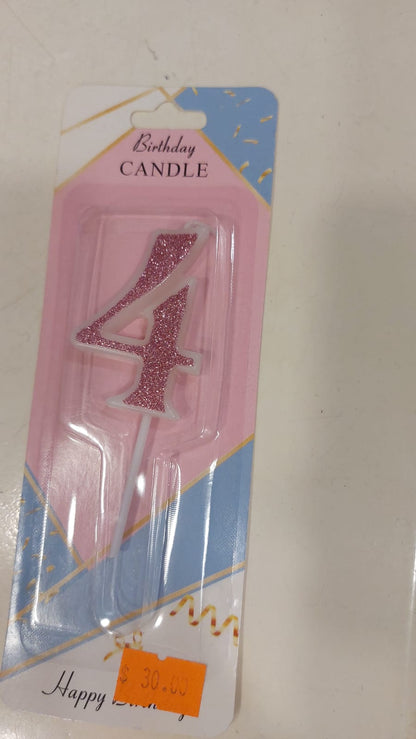 Pink Glitter Candles white stick 0 to 9