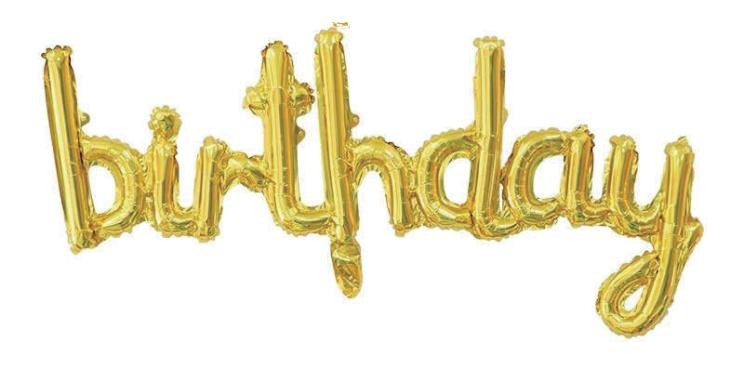 Cursive Gold Happy Birthday Banner Balloon (2 pc)