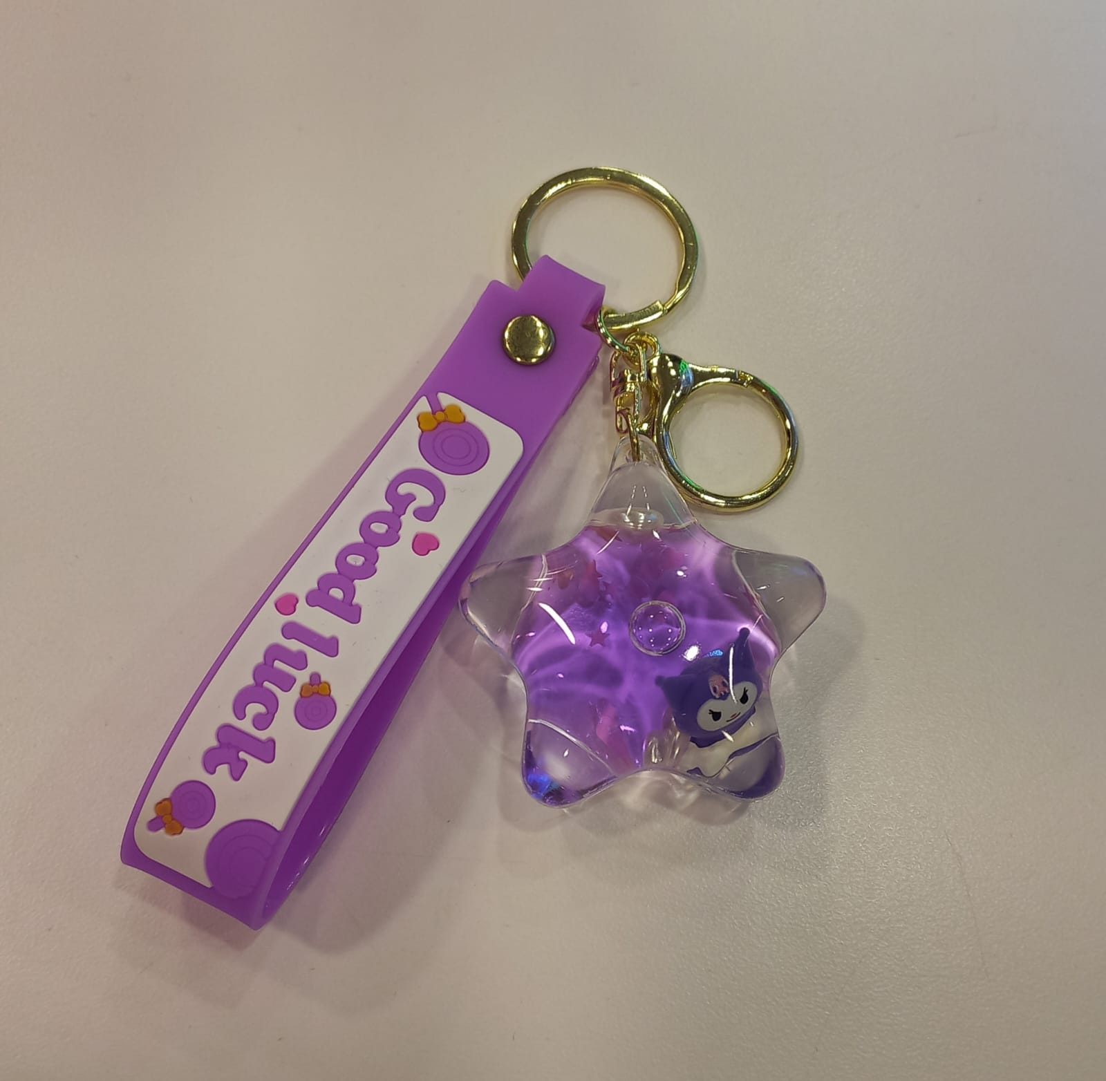 Acrylic Moving Liquid Kuromi Keychain - Preppy Kids (Grand Bazaar)