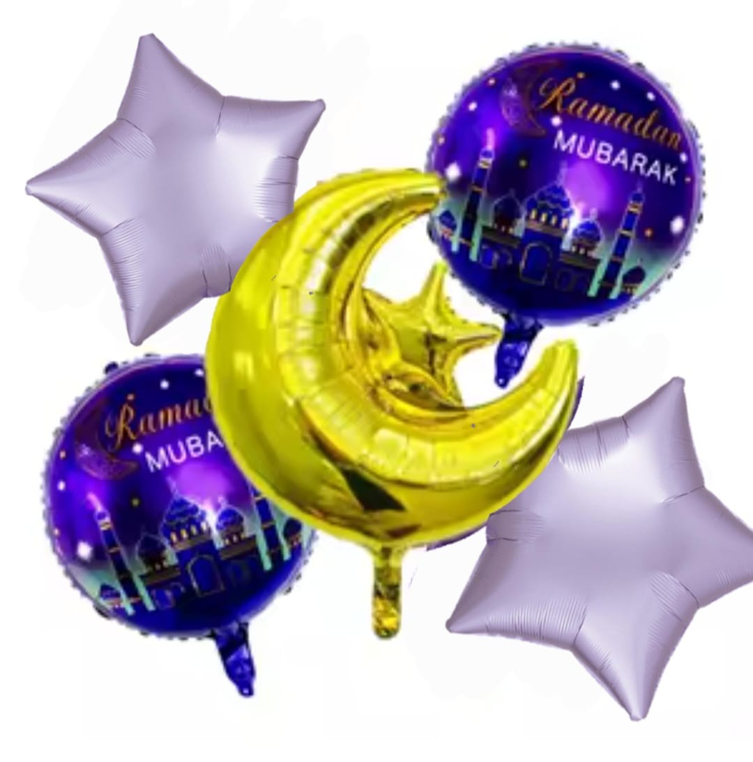 Ramadan Mubarak Gold Moon 5PC Foil Balloon Set - Preppy Kids (Grand Bazaar)