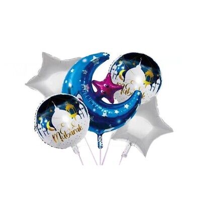 Eid Mubarak 5PC Blue Moon Foil Balloon Set - Preppy Kids (Grand Bazaar)