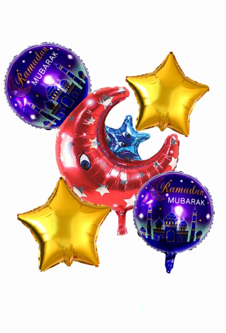 Ramadan Mubarak Red Moon 5PC Foil Balloon Set - Preppy Kids (Grand Bazaar)